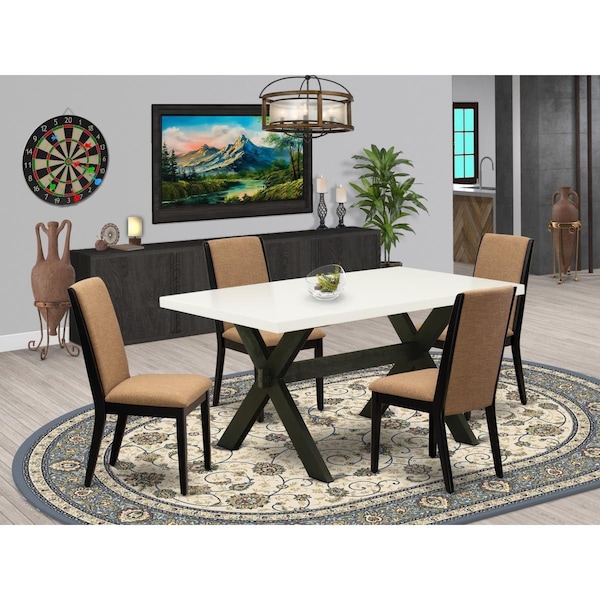 East West Furniture 5 Piece X-Style Amazing Modern Dining Table Set - Wire Brushed Black X626LA147-5 - main